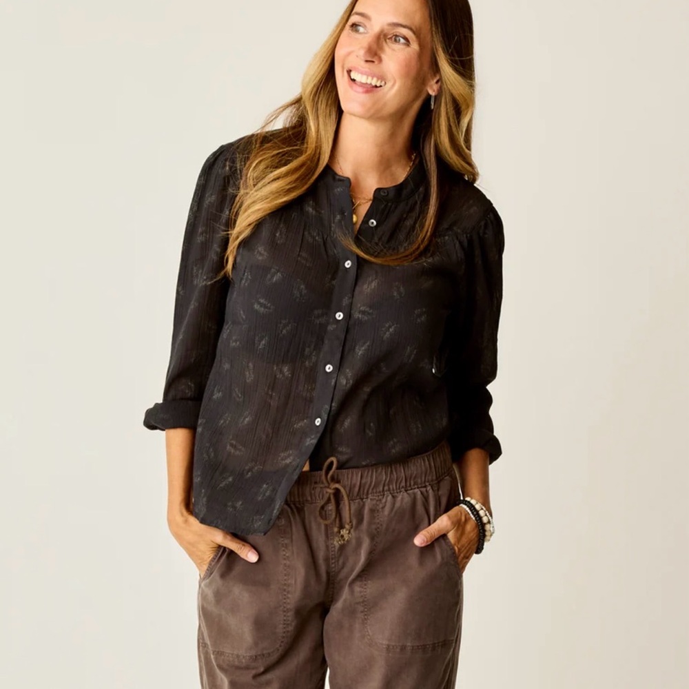 Carve Designs Organic Cotton Gauze Tatum Blouse in Black Feather. NWOT.